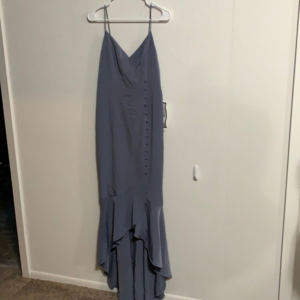 Slate Blue Ruffled Hem Sleeveless Dress